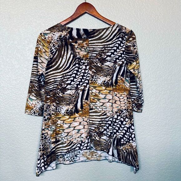 Brittany Black Studded Embellished Animal Print Top S - Picture 3 of 4